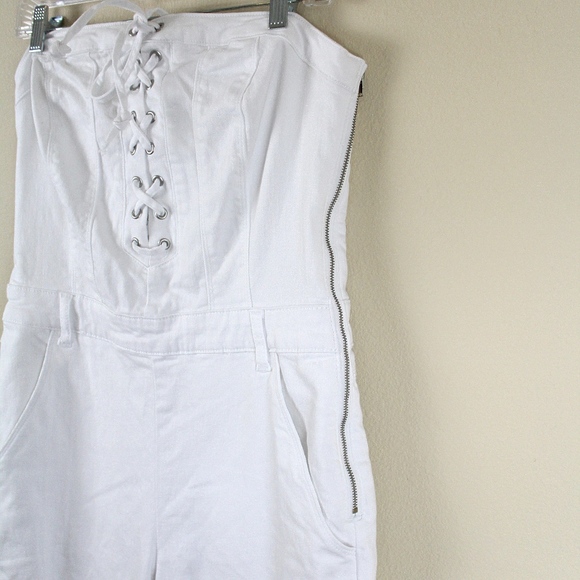 New! VENUS Lace Up Denim Jumpsuit White - Picture 3 of 6